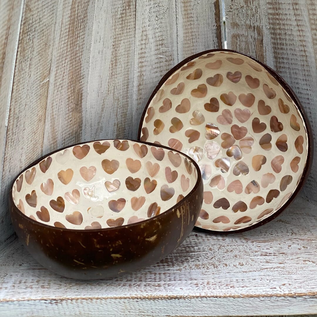 Hand-Painted Lacquered Coconut Bowls - Set of 2