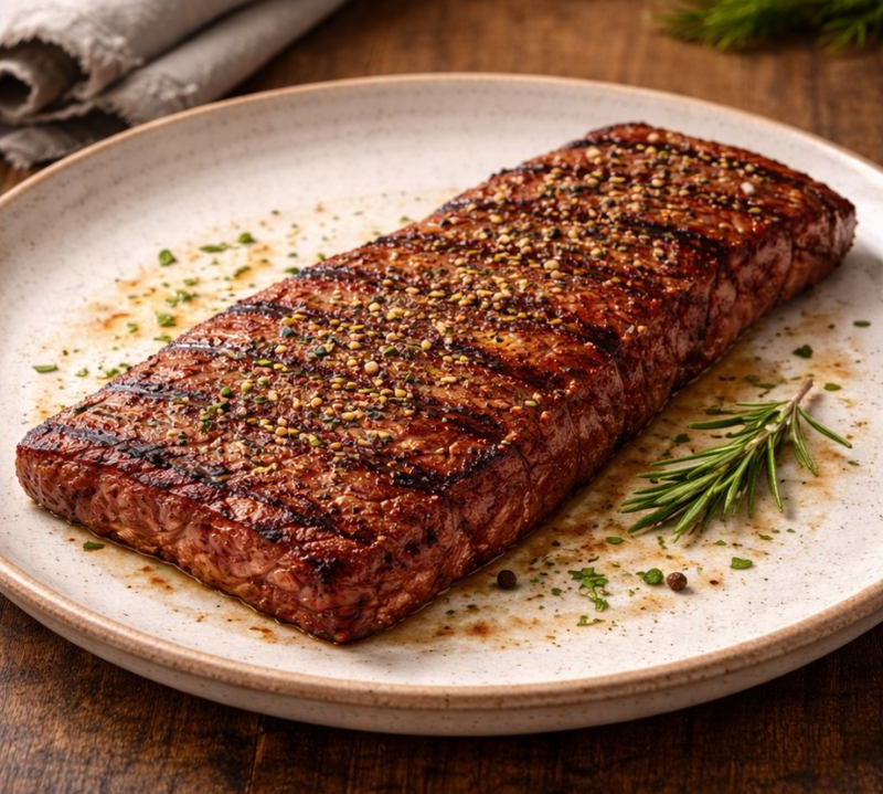 cooked flat iron steak-beef