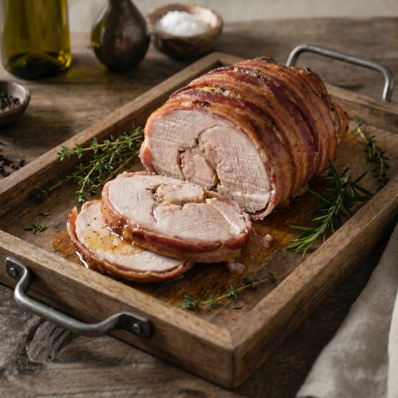 Free Range Turkey Breast Crown - Boneless, Bacon Topped, Rolled