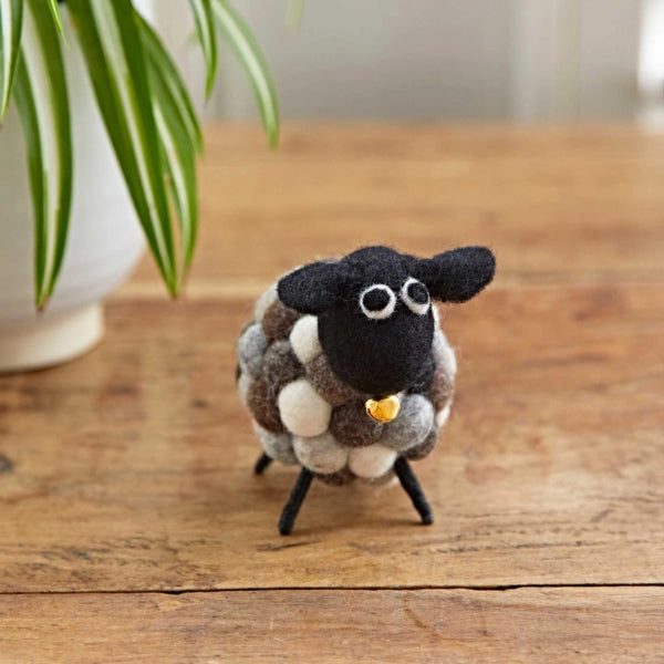 Handmade Felt Sheep Ornament Multi Grey 100 Wool