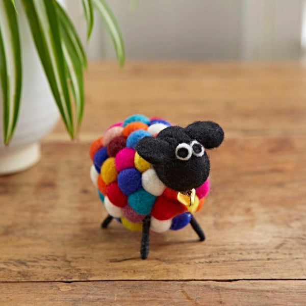 Handmade Felt Sheep Ornament Multicoloured 100 Wool