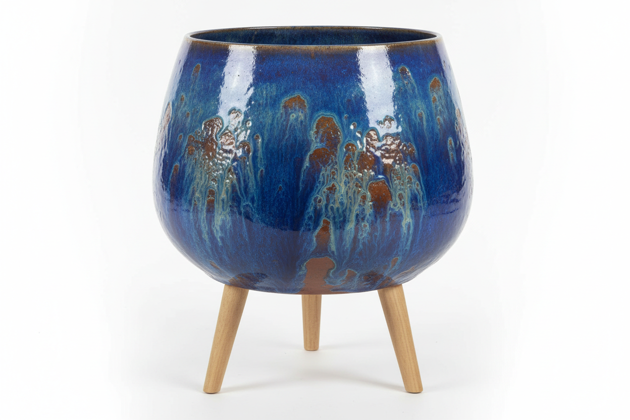 Mojave Glaze Large Planter On Legs Blue