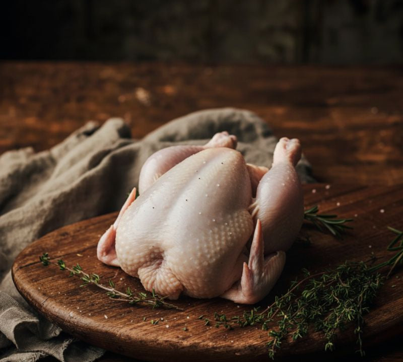 Whole British poussin on tray – tender young chicken ideal for roasting or grilling.