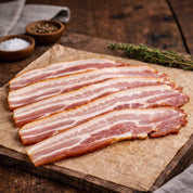 British rindless streaky bacon smoked pork rashers vacuum packed
