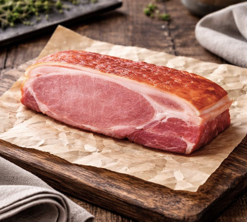 Rind-on smoked back bacon 250g pack, British pork, naturally smoked for rich flavour and traditional texture