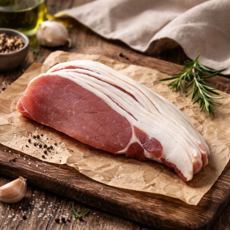 Rind on unsmoked back bacon rashers 250g pack from The Black Farmer, premium British pork with rind