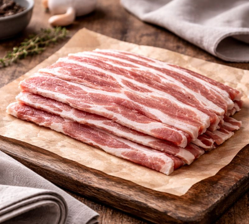 Rind on unsmoked streaky bacon 250g by The Black Farmer, premium British pork rashers