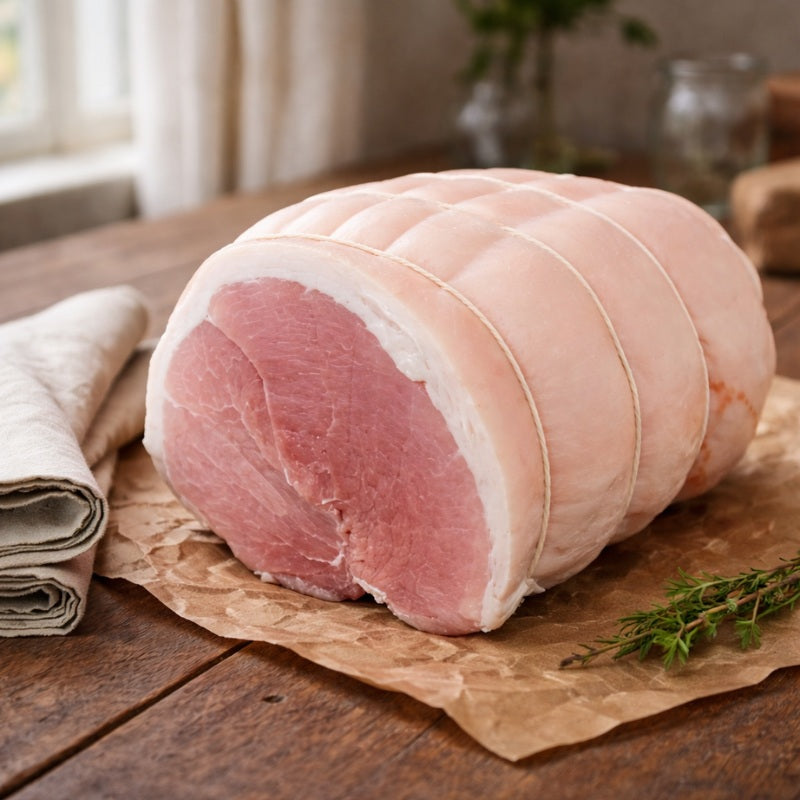 Unsmoked Boneless Rolled Gammon Joint from The Black Farmer – premium British pork, vacuum-sealed for freshness.