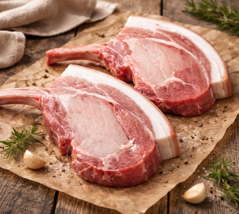 French-trimmed British pork cutlets – premium free-range pork for grilling or roasting available to buy online.
