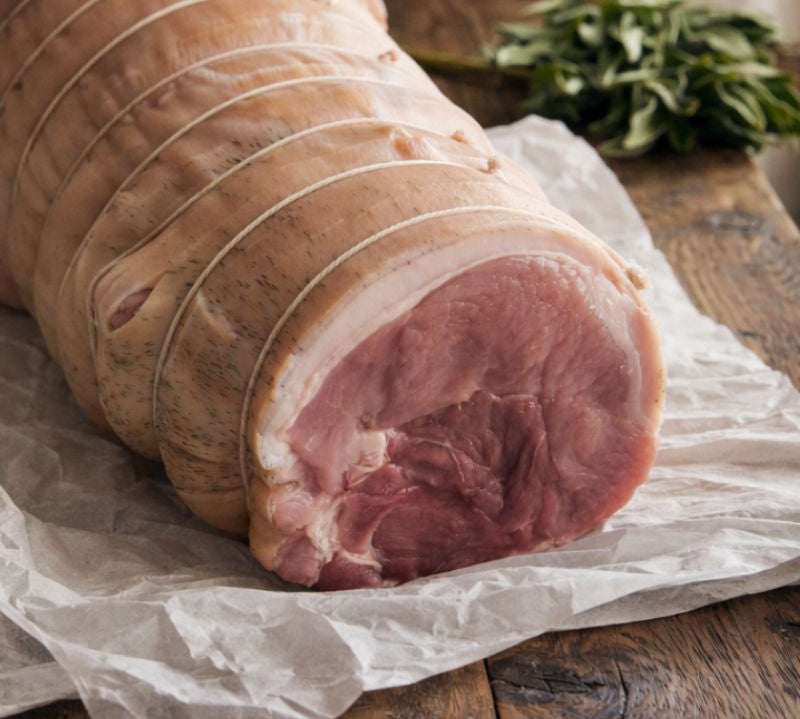 Boned and rolled British pork leg joint – The Black Farmer premium pork, perfect for roasting.