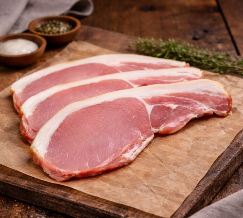 Smoked back bacon rashers by The Black Farmer, thick-cut British pork bacon with rich oak-smoked flavour