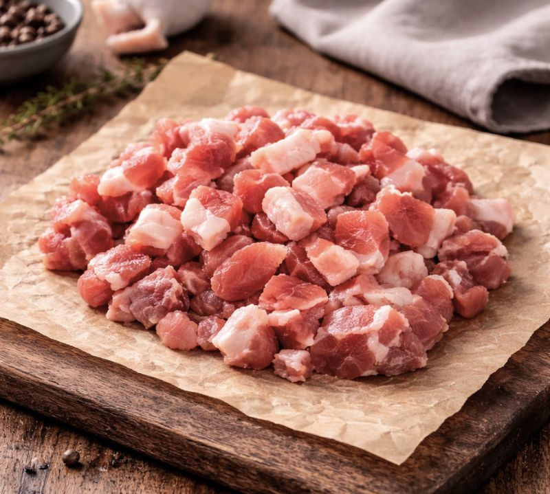 Unsmoked bacon lardons made from British pork, diced into cubes for cooking