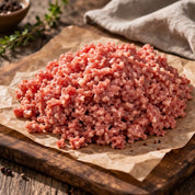 Unsmoked coarse minced bacon made from British pork, fresh vacuum-packed for cooking and freezing