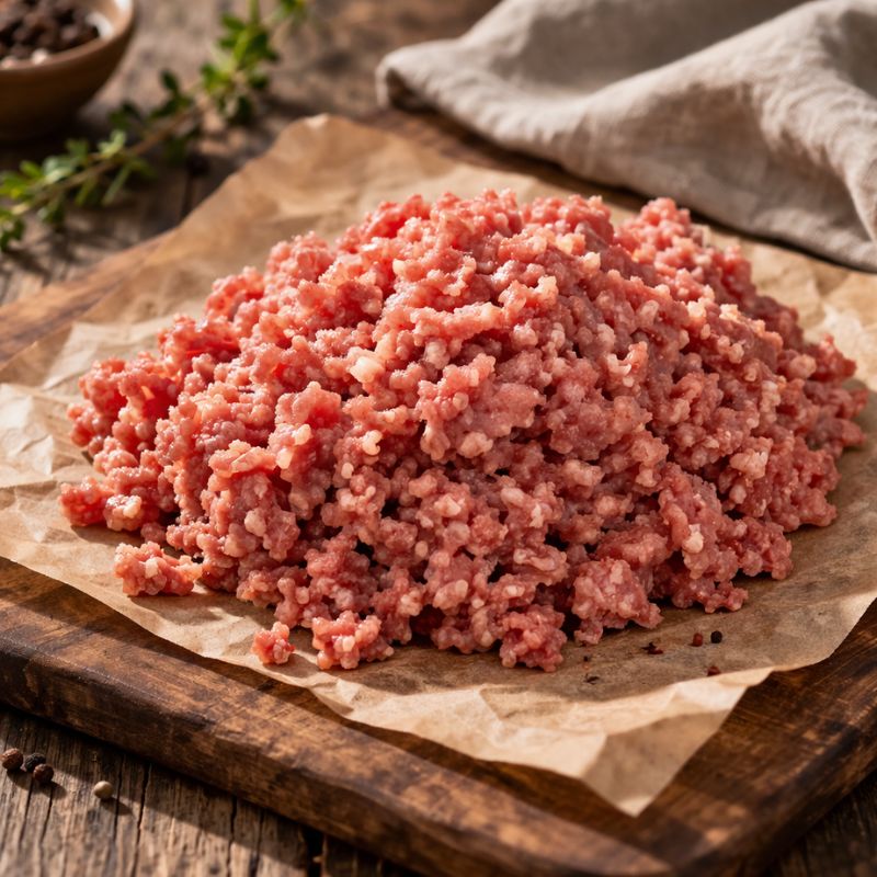 Unsmoked coarse minced bacon made from British pork, fresh vacuum-packed for cooking and freezing