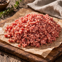 Unsmoked coarse minced bacon made from British pork, fresh vacuum-packed for cooking and freezing