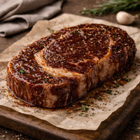 Sticky BBQ beef ribeye steaks marinated and ready to cook, premium butcher’s cut with rich marbling.