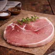 Dry-Cured Gammon Steak from The Black Farmer — British pork steak, hand-cured for rich flavour, ideal for grilling or frying.