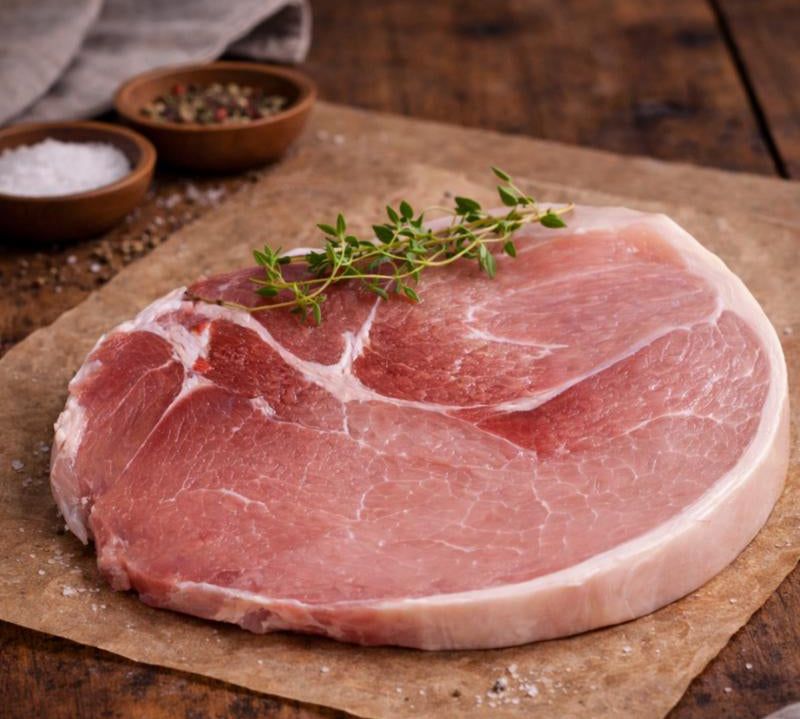 Dry-Cured Gammon Steak from The Black Farmer — British pork steak, hand-cured for rich flavour, ideal for grilling or frying.