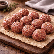Raw goat meatballs with roasted pepper and tomato – Caribbean spiced British goat, The Black Farmer.