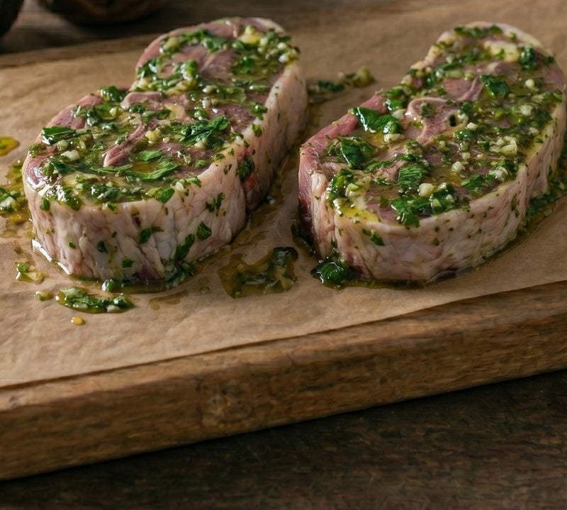 Minted Barnsley Lamb Chops, thick-cut British lamb with fresh mint seasoning, ready for grilling or pan-frying.