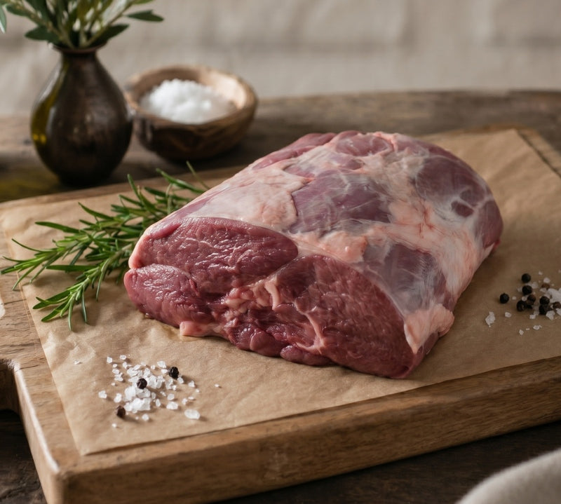 Boneless British lamb leg joint, premium lean cut ideal for roasting and grilling.