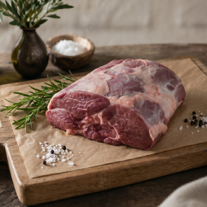 Boneless British lamb leg joint, premium lean cut ideal for roasting and grilling.