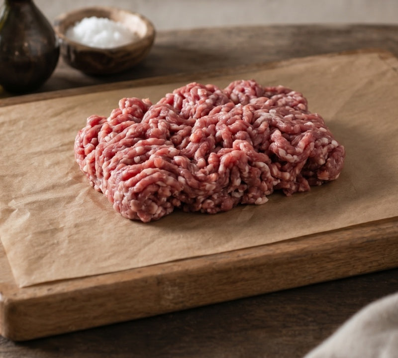 Premium British lamb mince in tray packaging, showcasing grass-fed quality and rich flavour.