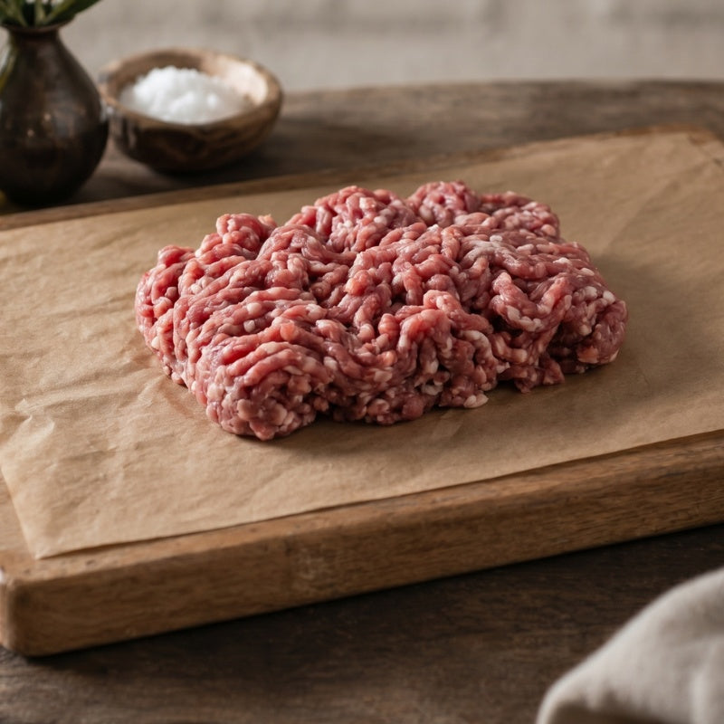 Premium British lamb mince in tray packaging, showcasing grass-fed quality and rich flavour.