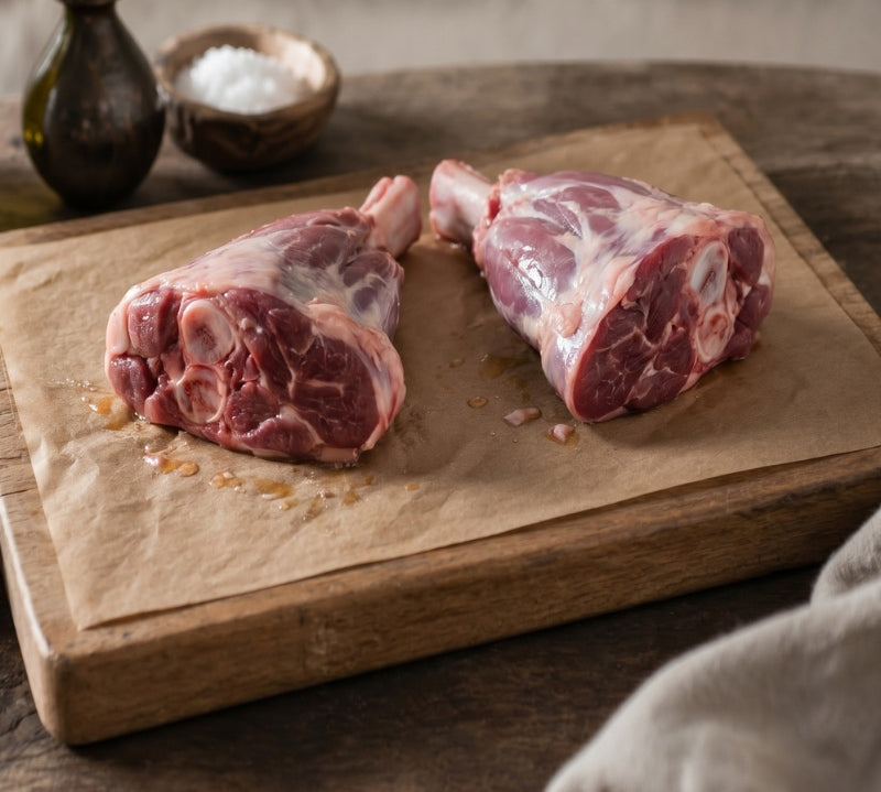 British lamb shank on bone, premium grass-fed cut ideal for slow cooking and hearty meals.