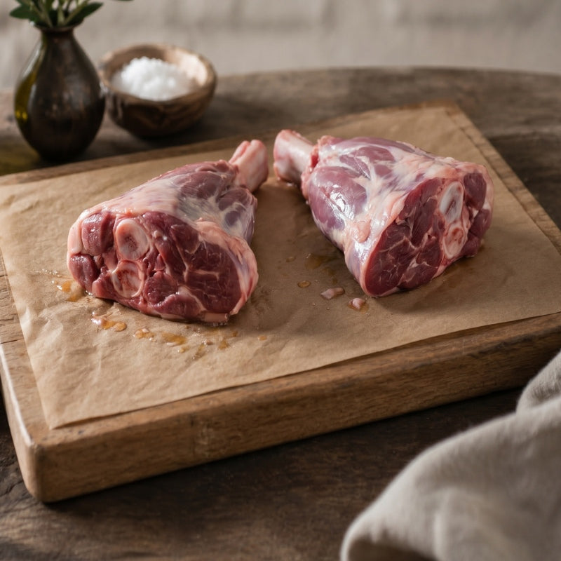 British lamb shank on bone, premium grass-fed cut ideal for slow cooking and hearty meals.