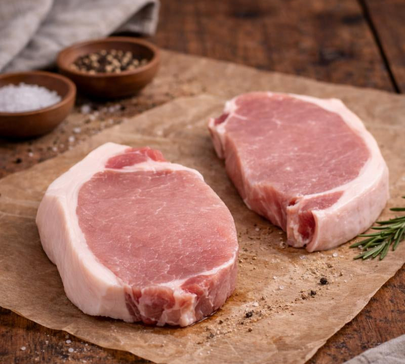 Raw British Pork Loin Steaks from The Black Farmer – premium butcher’s cut, fresh and high-protein meat