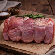 British veal topside joint rolled and trimmed, lean tender meat ready for roast