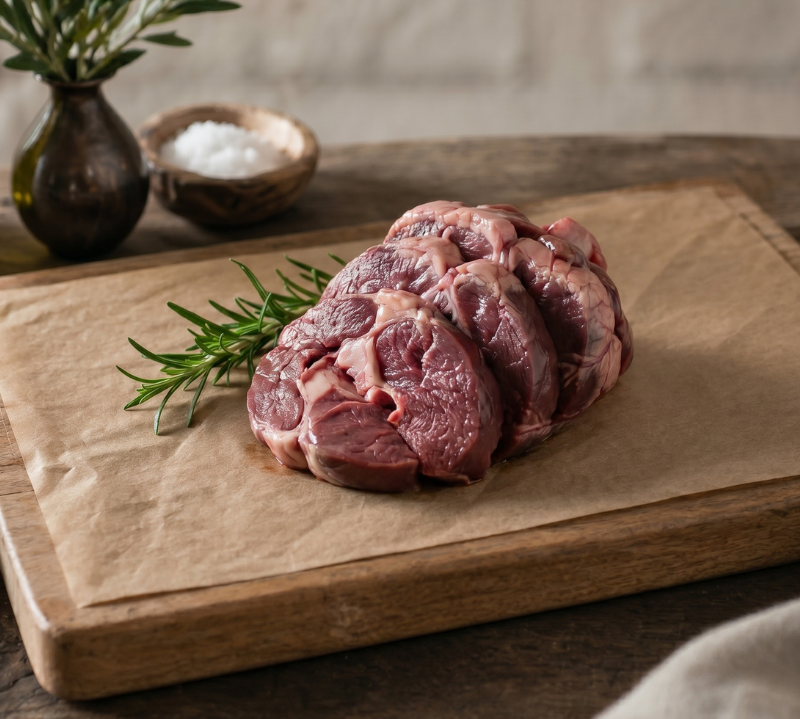 Raw British lamb heart, vacuum-packed, rich in flavour and ideal for slow cooking from The Black Farmer.