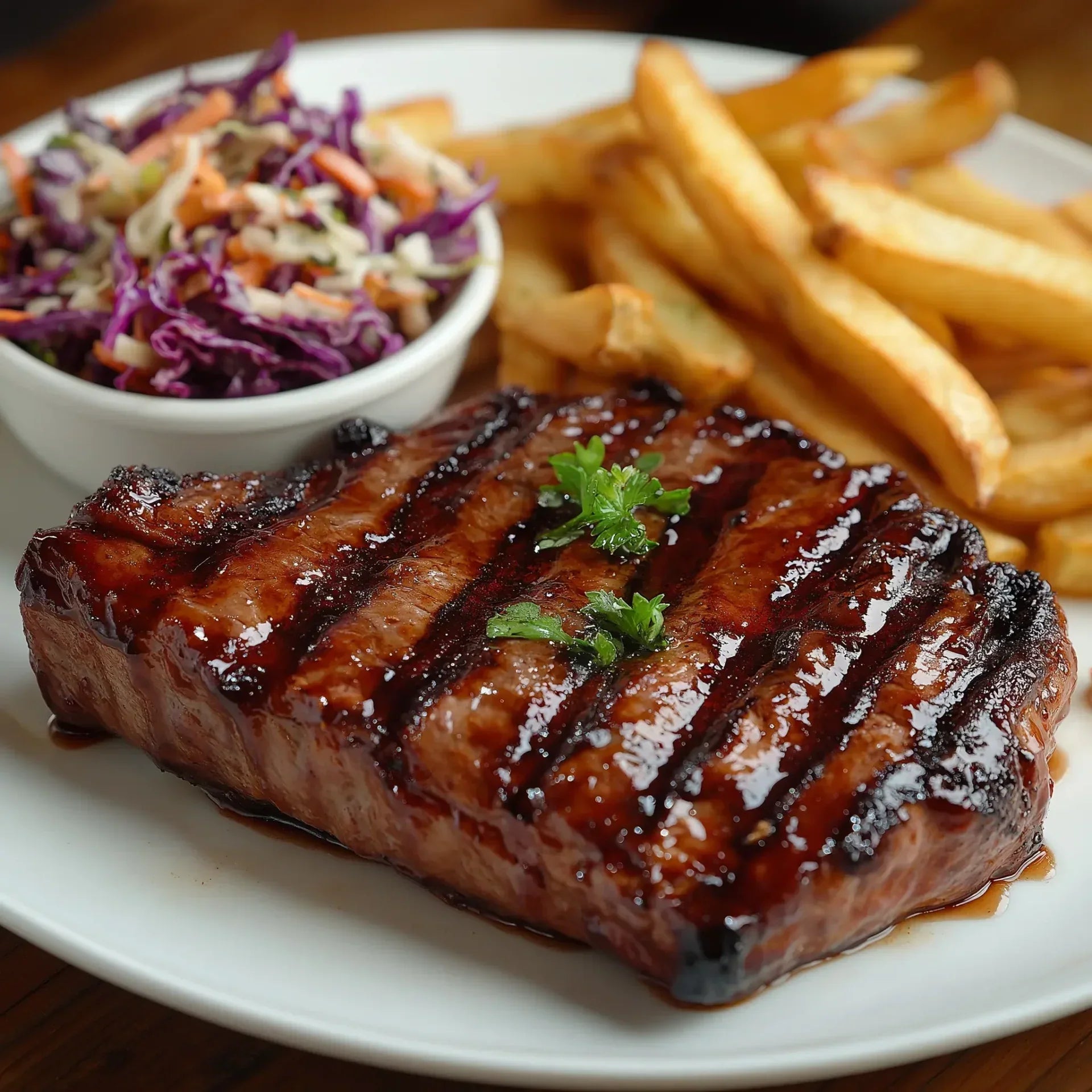 sticky-bbq-beef-sirloin-steak-grilled-to-a-perfect-char-with-a-glossy-sweet-and-smoky-barbecue-glaze-served-on-a-white-plate-with-a-side-of-coleslaw-and-crispy-fries_82a2c485-2366-482.webp