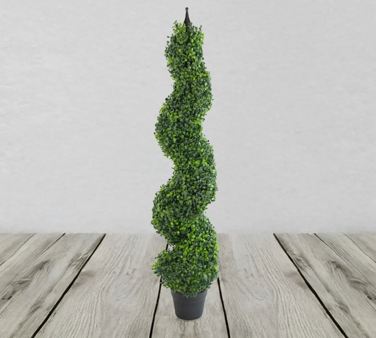 120cm (4ft) Tall Artificial Boxwood Tower Tree Topiary Spiral Metal Top
