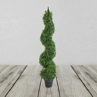 120cm (4ft) Tall Artificial Boxwood Tower Tree Topiary Spiral Metal Top