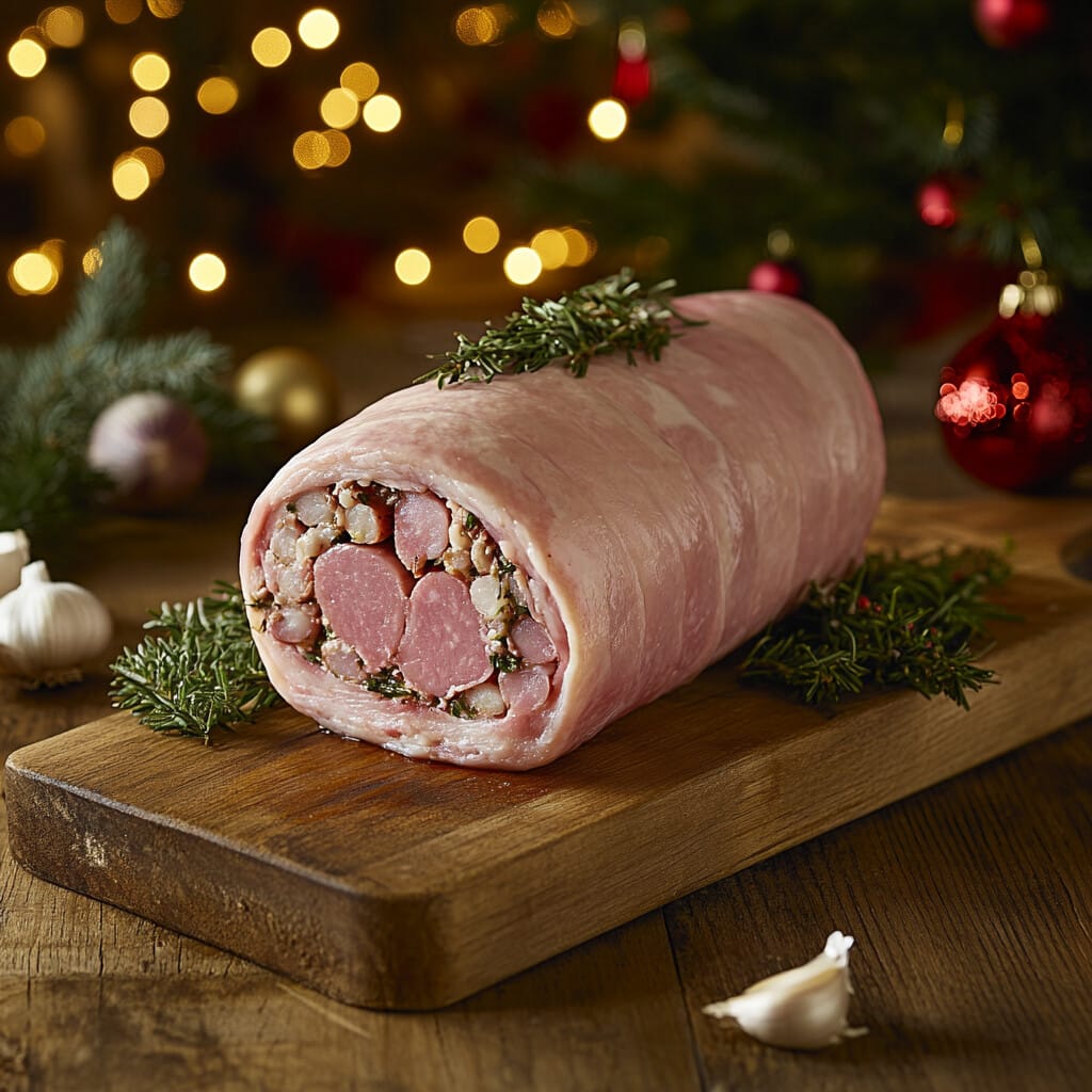 Rolled 3 Bird Roast, Barn-Reared Turkey, Goose & Partridge with Sausage Meat & Bacon Lardon Filling